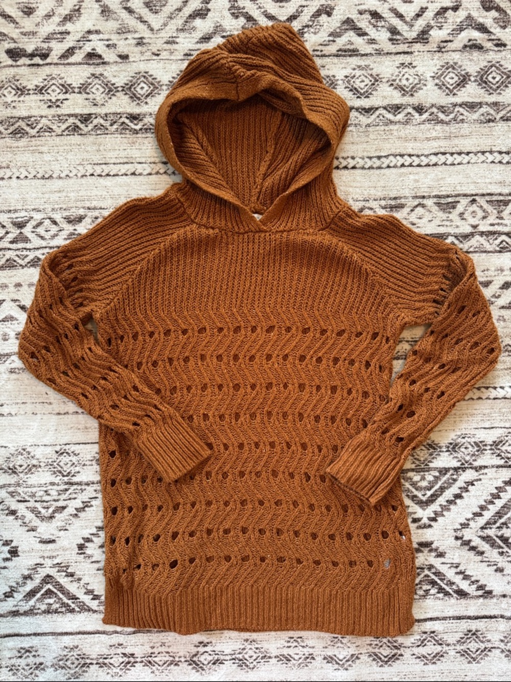 Maurices Open-Knit Hooded Sweater in Rust